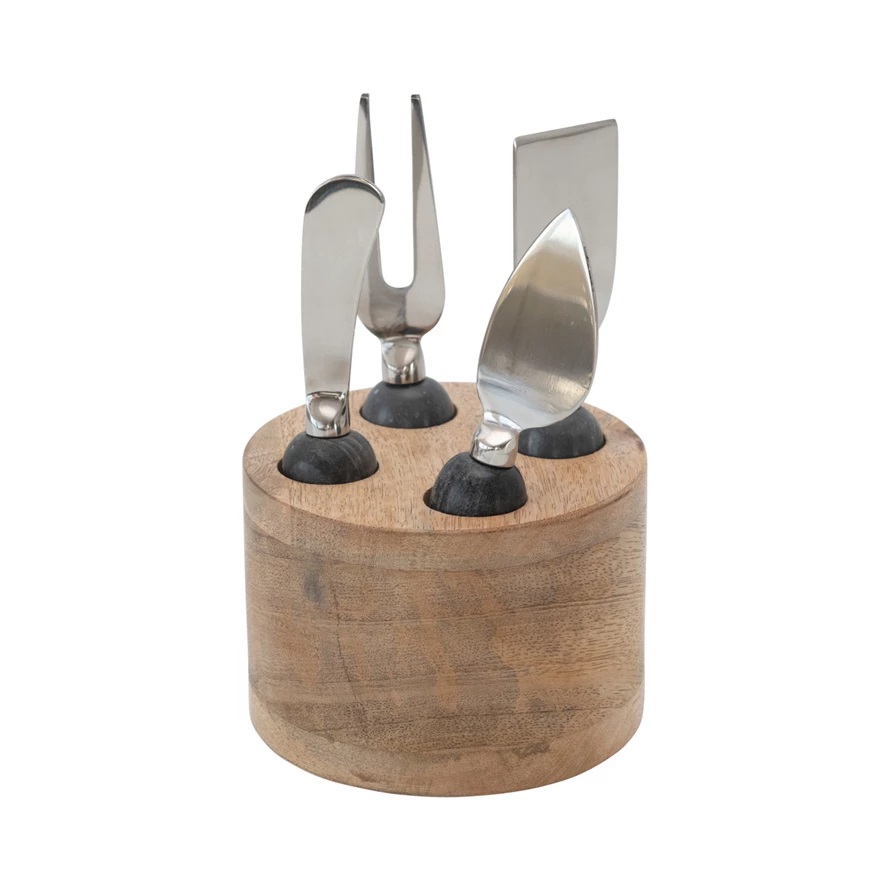 Cc Everyday 6 1/2"h 4pc Steel Cheese/knife Set W Mango Wood Holder Df4998