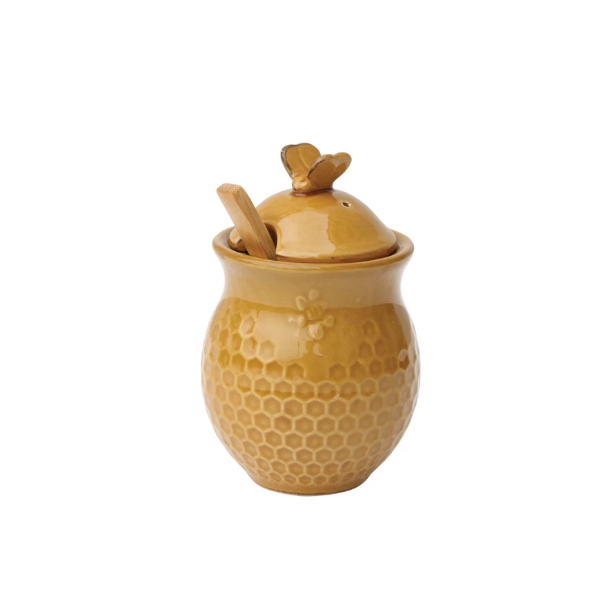 Cc Everyday S/2 2 3/4" Rnd X 4 1/2"h Honey Jar W/ Wood Honey Dipper Da4848
