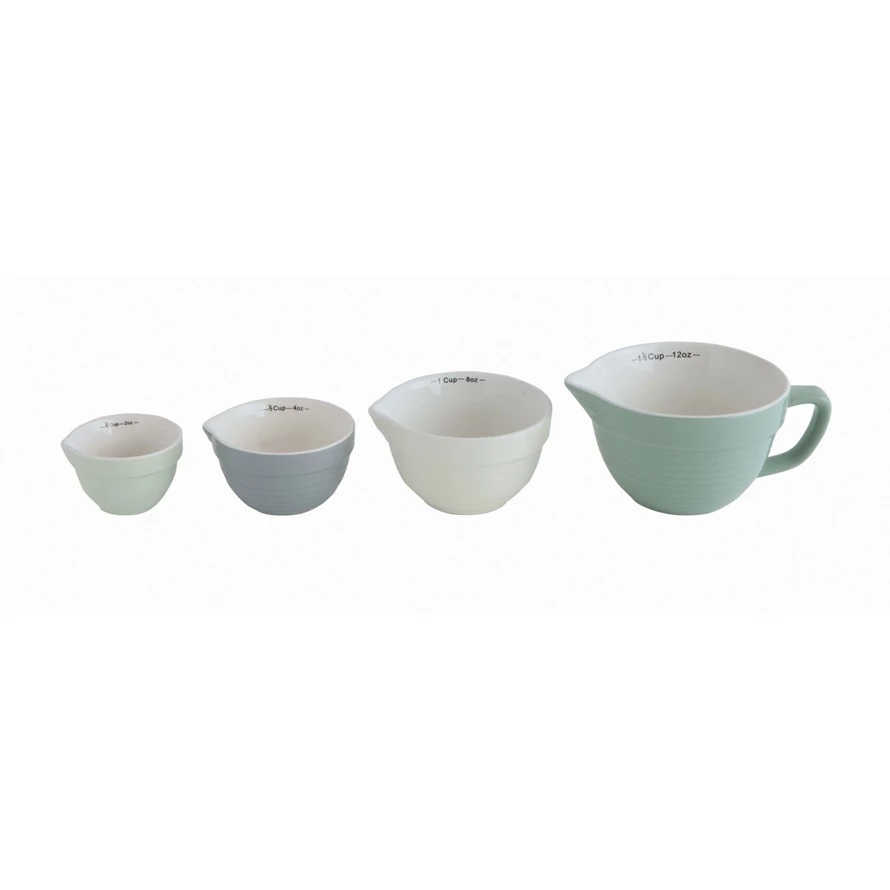 Cc Everyday S/4 Stoneware Batter Bowl Measuring Cups, Blue Colors Da9490