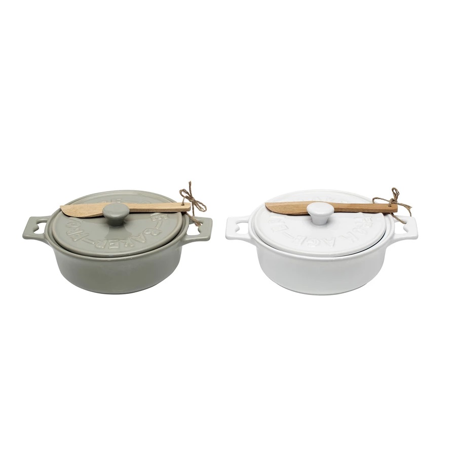 Cc Everyday S/2 7" Rnd X 3"h Stoneware Baker W/ Spreader, 2 Colors Da2320a