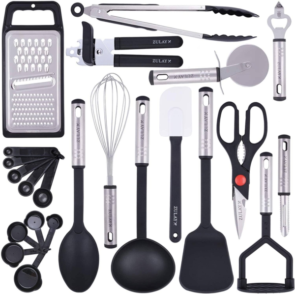 Zulay Kitchen 23 Piece Nylon Kitchen Utensils Stainless Steel Set