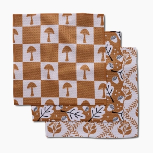 Geometry Vines Acorns And Mushrooms Dishcloth Set