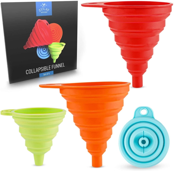 Zulay Kitchen Silicone Funnels Set With Narrow Mouth