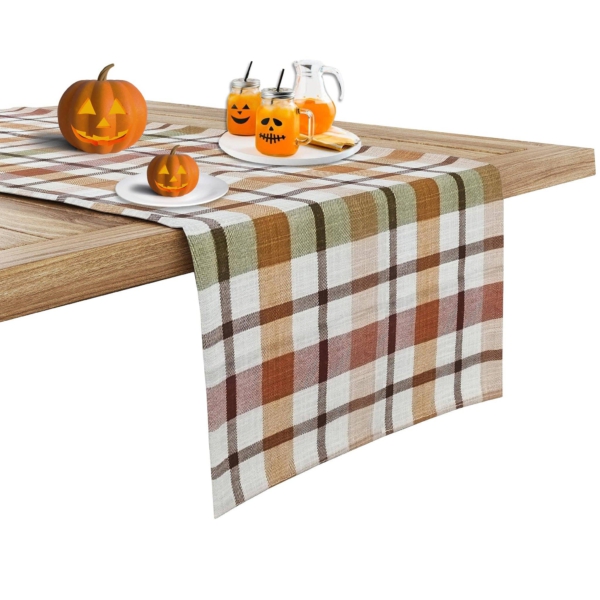 Ruvanti 100% Cotton Table Runner By Ruvanti Multi Check Brown