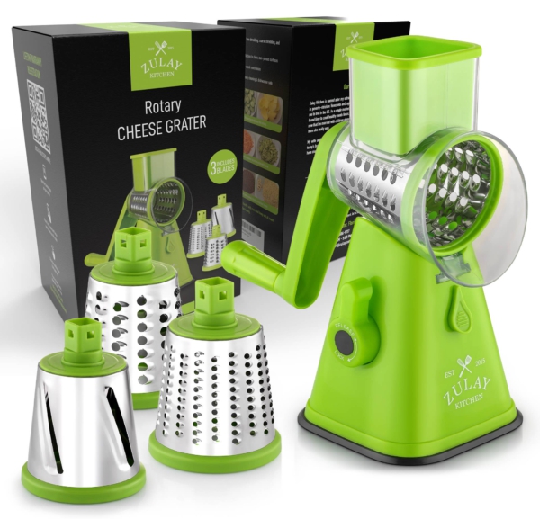 Zulay Kitchen Rotary Cheese Grater With 3 Replaceable Drum Blades