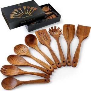 Zulay Kitchen Teak Wooden Utensils Set