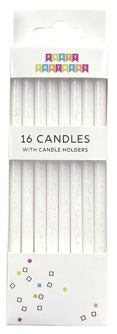 Party Partners Tall White Glitter 16 Candle Set