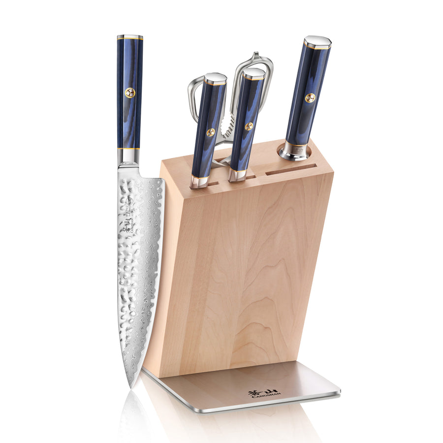 Cangshan Kita Blue 6 Piece Knife Maple Block Set