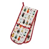 Ulster Weavers Christmas Double Oven Glove Heat Resistant, 100% Cotton & Polyester, Machine Washable Perfect For Cooking, Baking And Serving, Cats In Waiting, Red & Cream