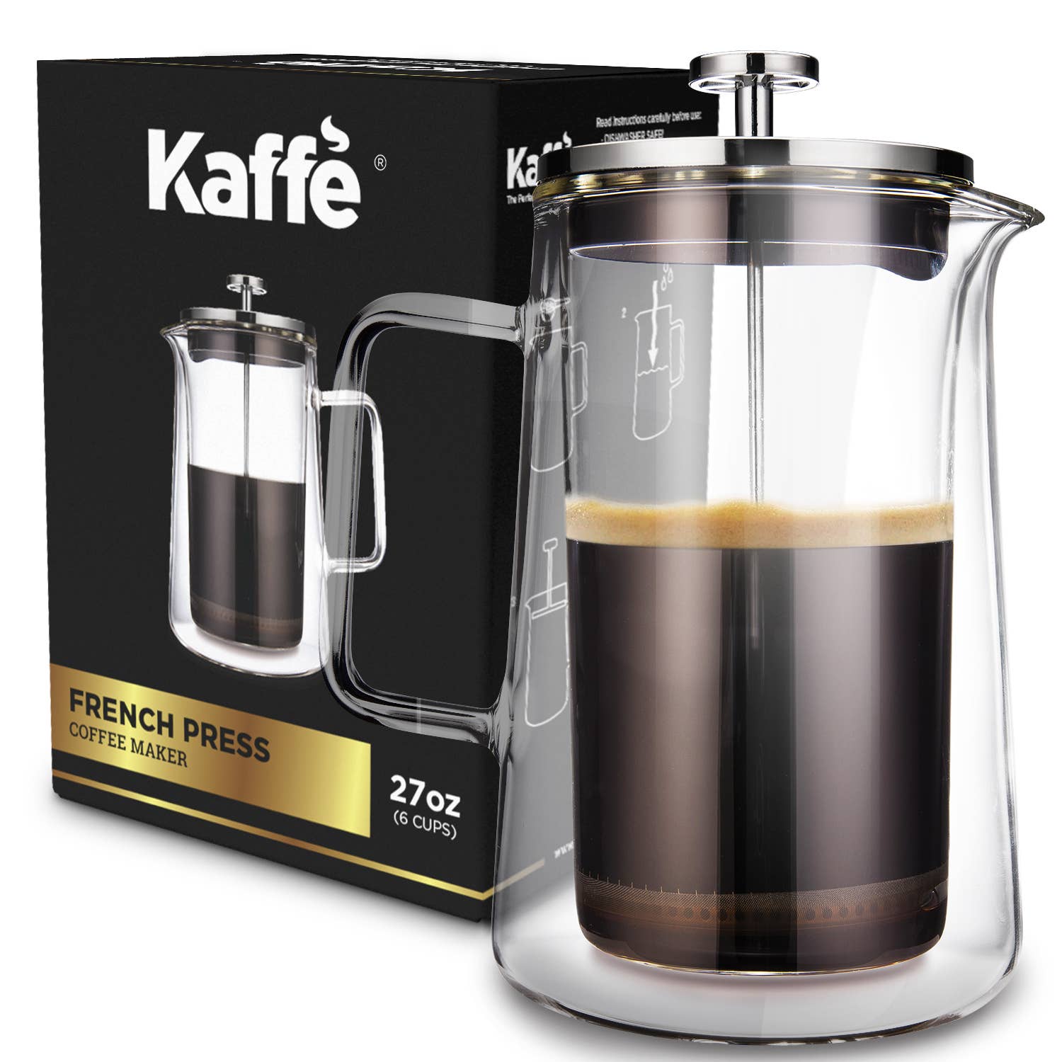 Kaffe French Press Coffee Maker. Double Wall Glass (0.8l)