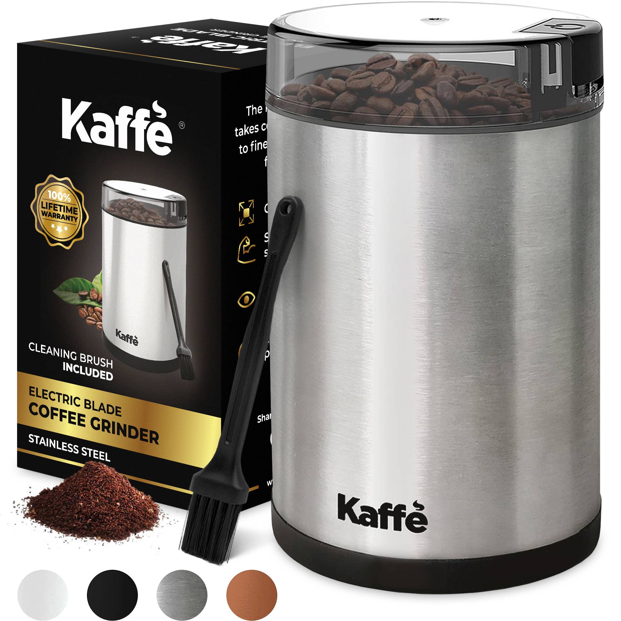 Kaffe Electric Coffee Grinder W/ Cleaning Brush 3oz