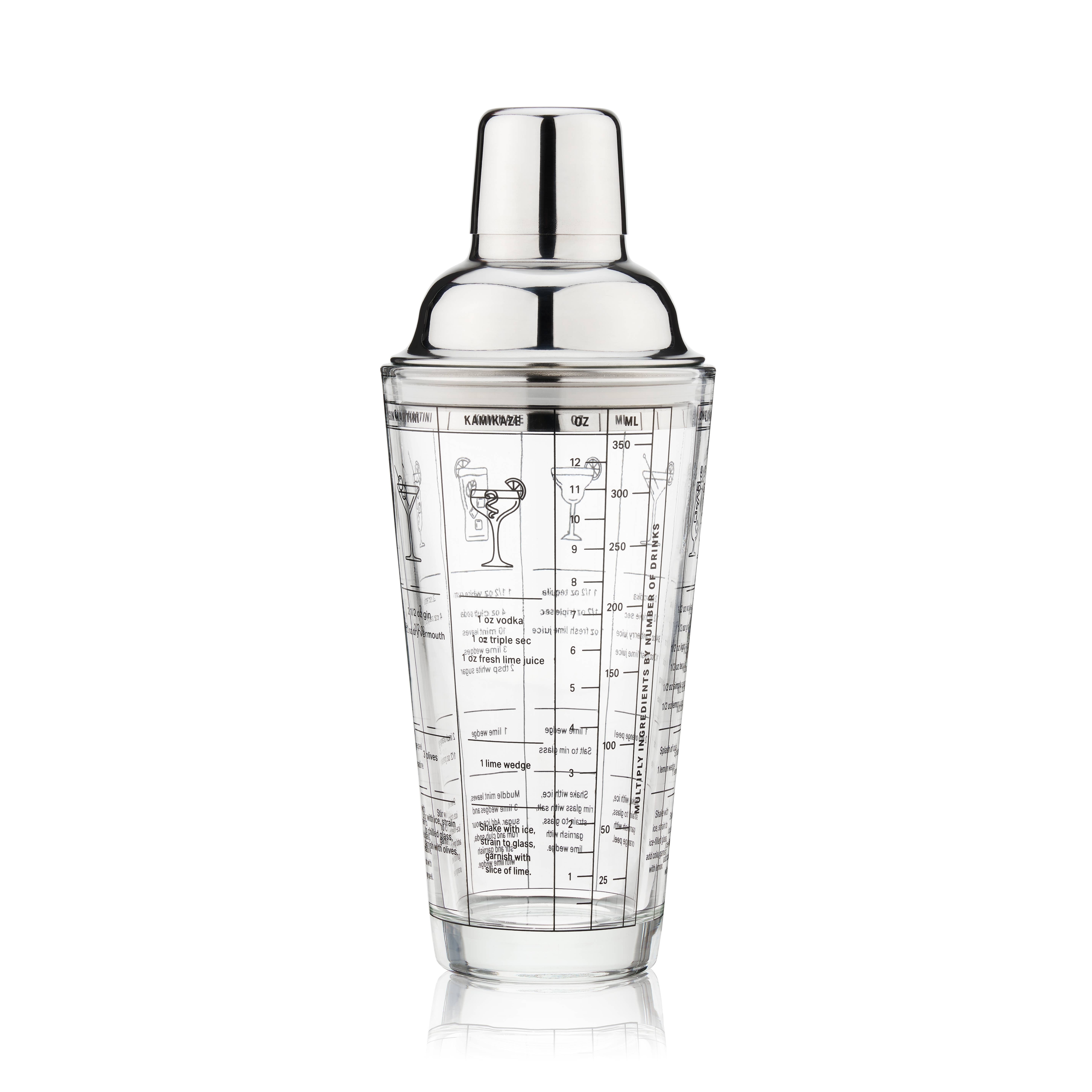 True 7 Cocktail Recipe Stainless Steel & Glass Shaker 13.5 Oz