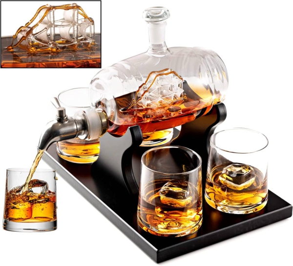 Bezrat Whiskey Decanter Barrel Gift Set