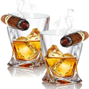 Bezrat Cigar Whiskey Glass Old Fashioned Twist Whiskey Glass 2 Pk