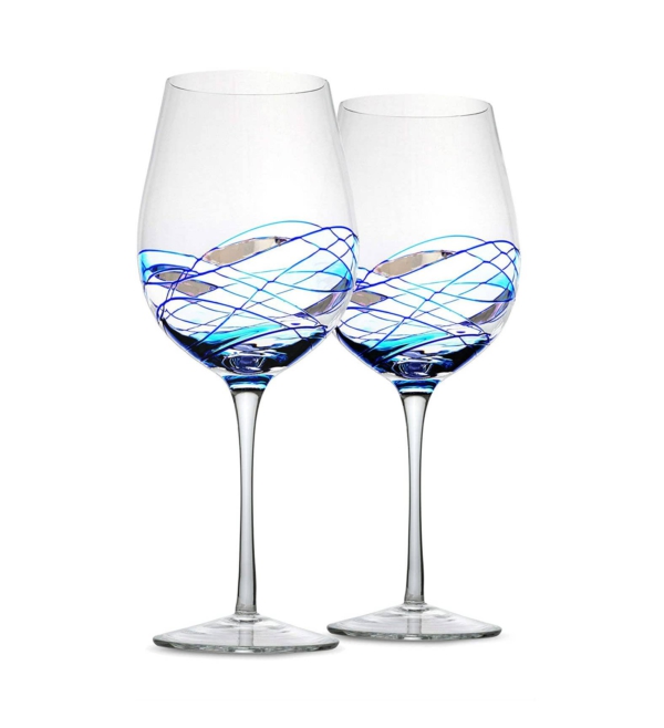 Bezrat Bezrat Set Of 2 Wine Glasses With Blue Mosaic Design