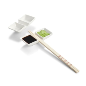 Helen's Asian Kitchen 2 Section Sauce Dishes With Chopstick Rest, Set Of 2, #97158