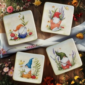 Certified International Garden Gnomes Canape Plates 6in 4 Asst