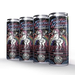 Bones Coffee Company Electric Unicorn Cold Brew Latte Fruity Cereal Flavored Coffee | 100% Ready To Drink Cold Brew Coffee Can | Smooth & Sweet Blend Cold Brew Cans | 11 Fl Oz Can (4 Pack)u