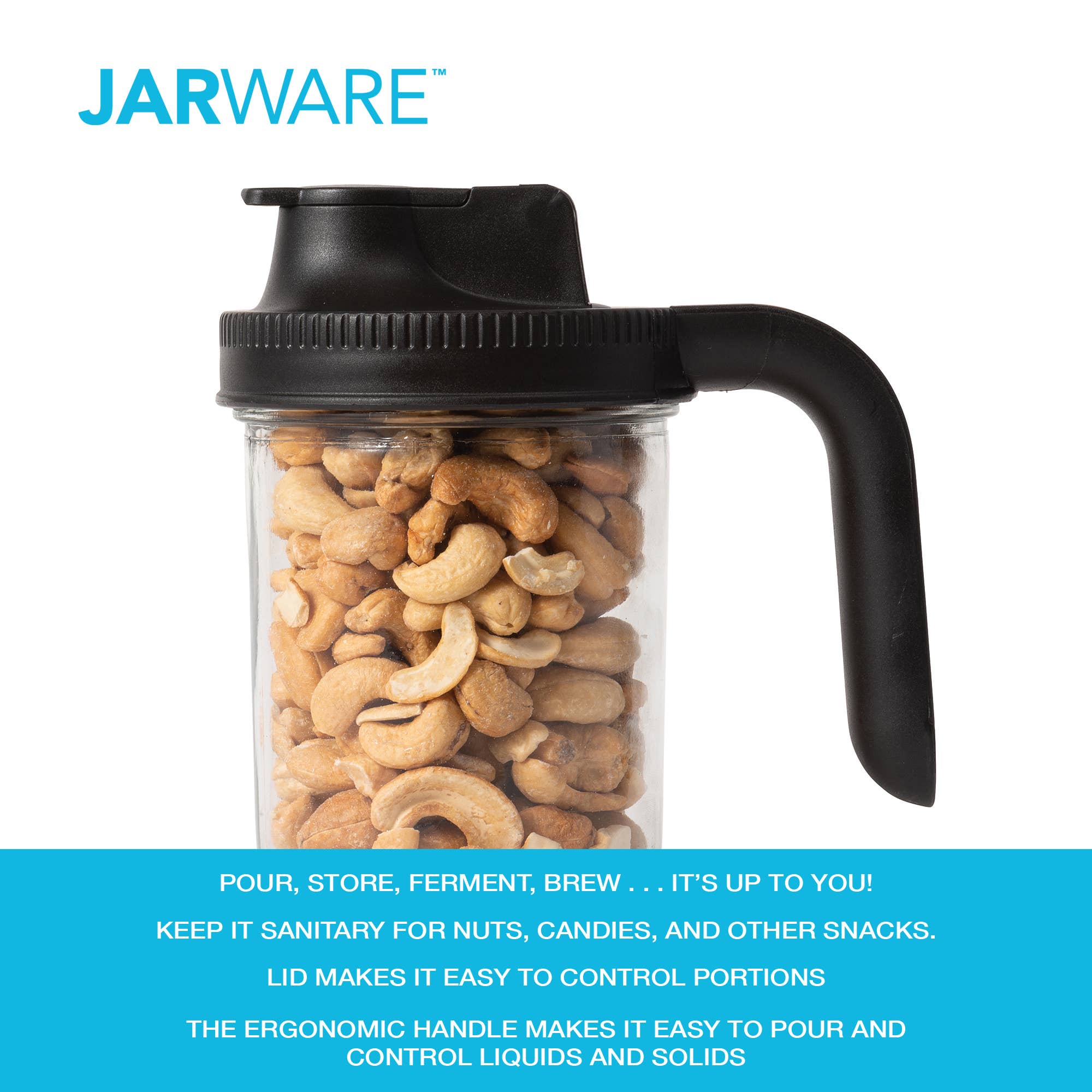 Fox Run Brands Jarware Black Spout Lid With Handle For Wide Mouth Mason Jar