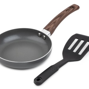 Core Home 2pc Mini Round Fry Pan With Slotted Turner Set Charcoal