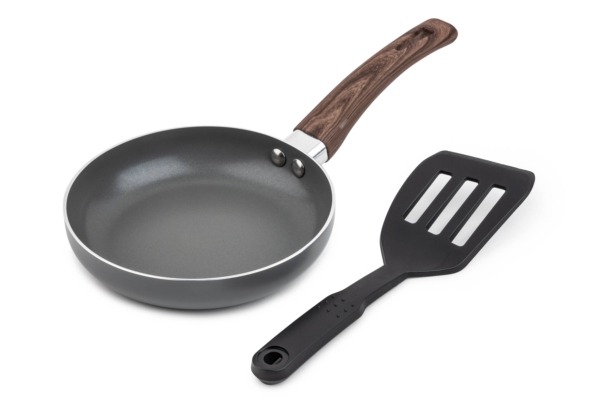 Core Home 2pc Mini Round Fry Pan With Slotted Turner Set Charcoal