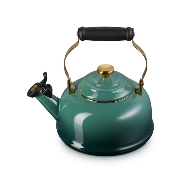 Le Creuset Enamel On Steel Whistling Tea Kettle With Gold Finishes, 1.7 Qt.