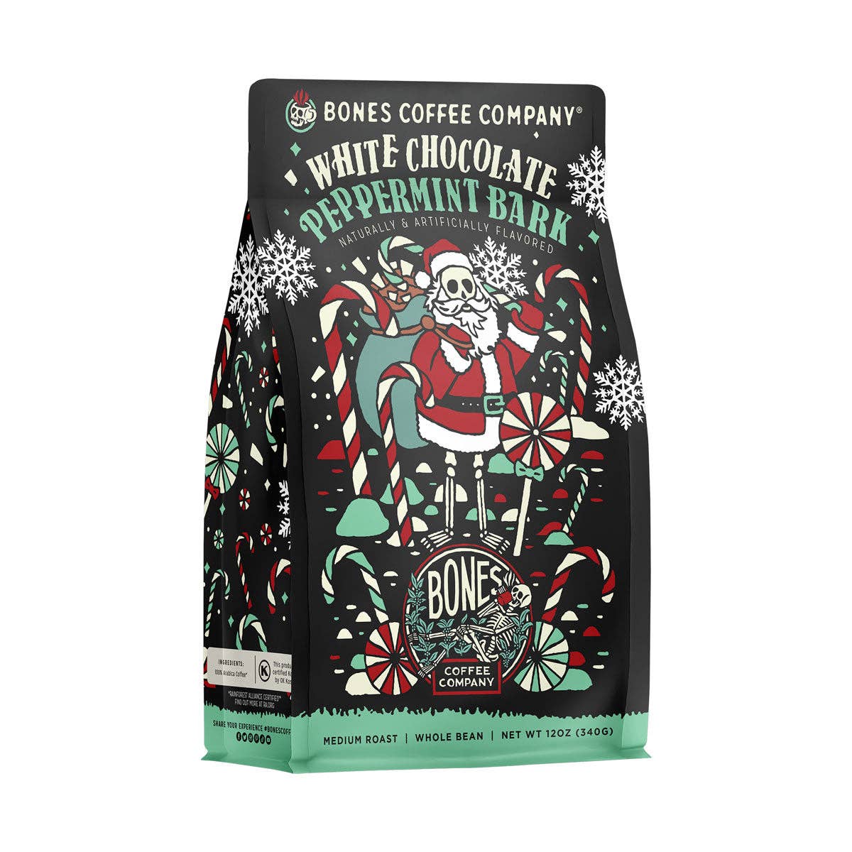 Bones Coffee Company White Chocolate Peppermint Bark Christmas Coffee | 12oz