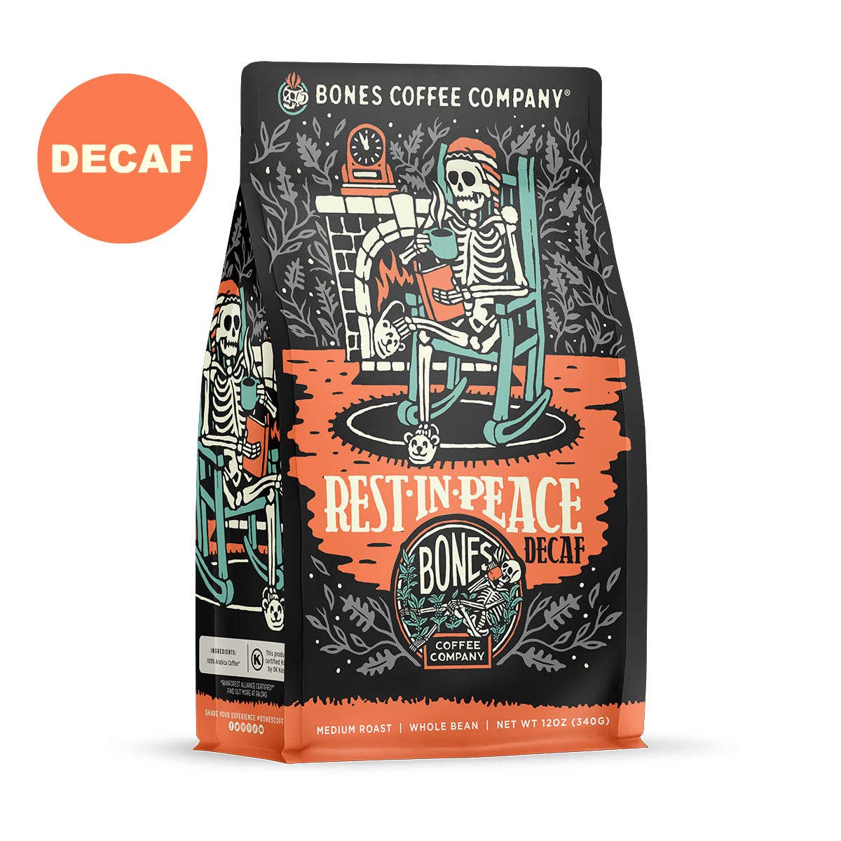 Bones Coffee Company "rest In Peace" Decaf Coffee | 12oz | Whole Bean & Ground