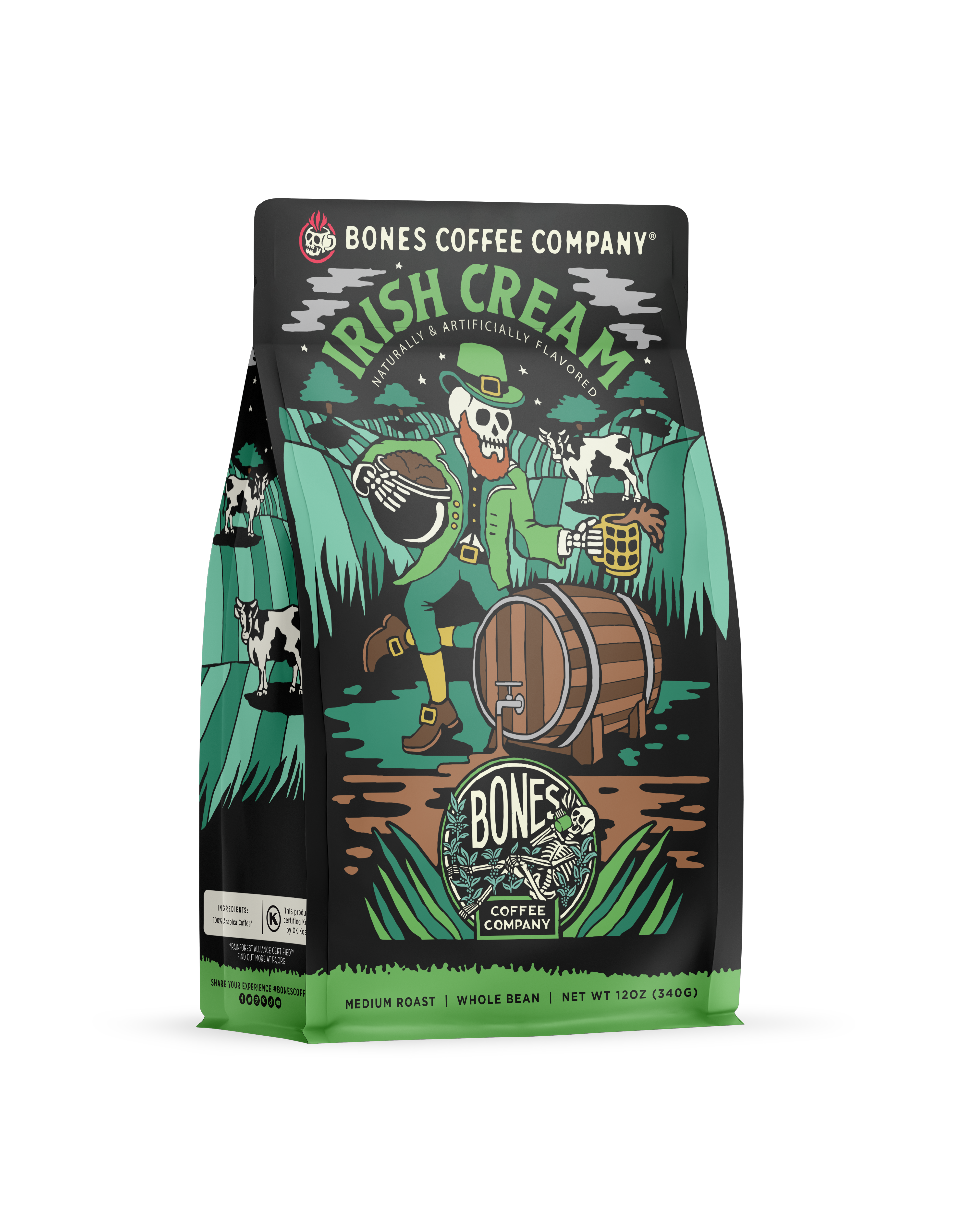 Bones Coffee Company Irish Cream Flavored Coffee | 12oz | Whole Bean & Ground