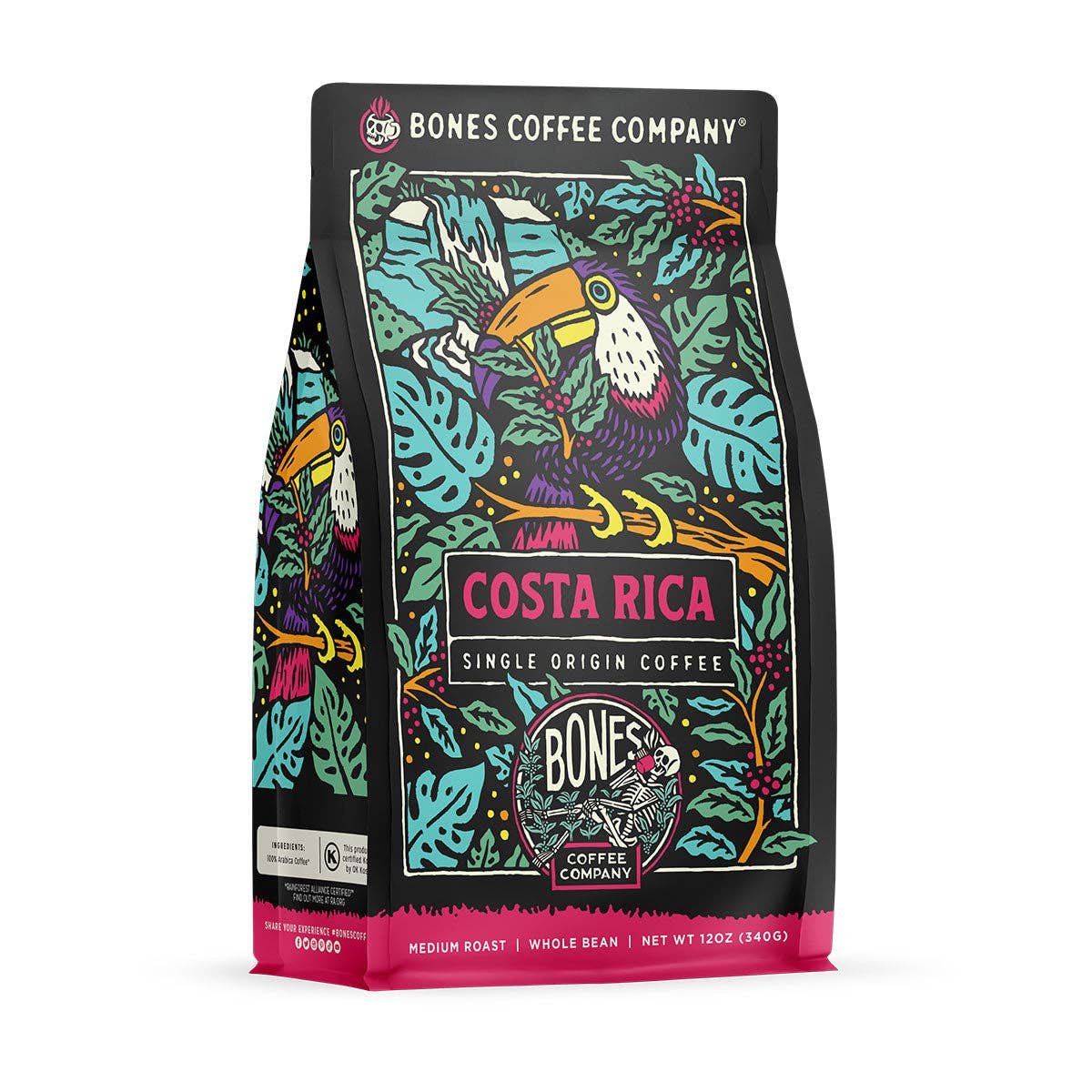 Bones Coffee Company Costa Rica Single Origin Coffee | 12oz | Whole Bean & Ground